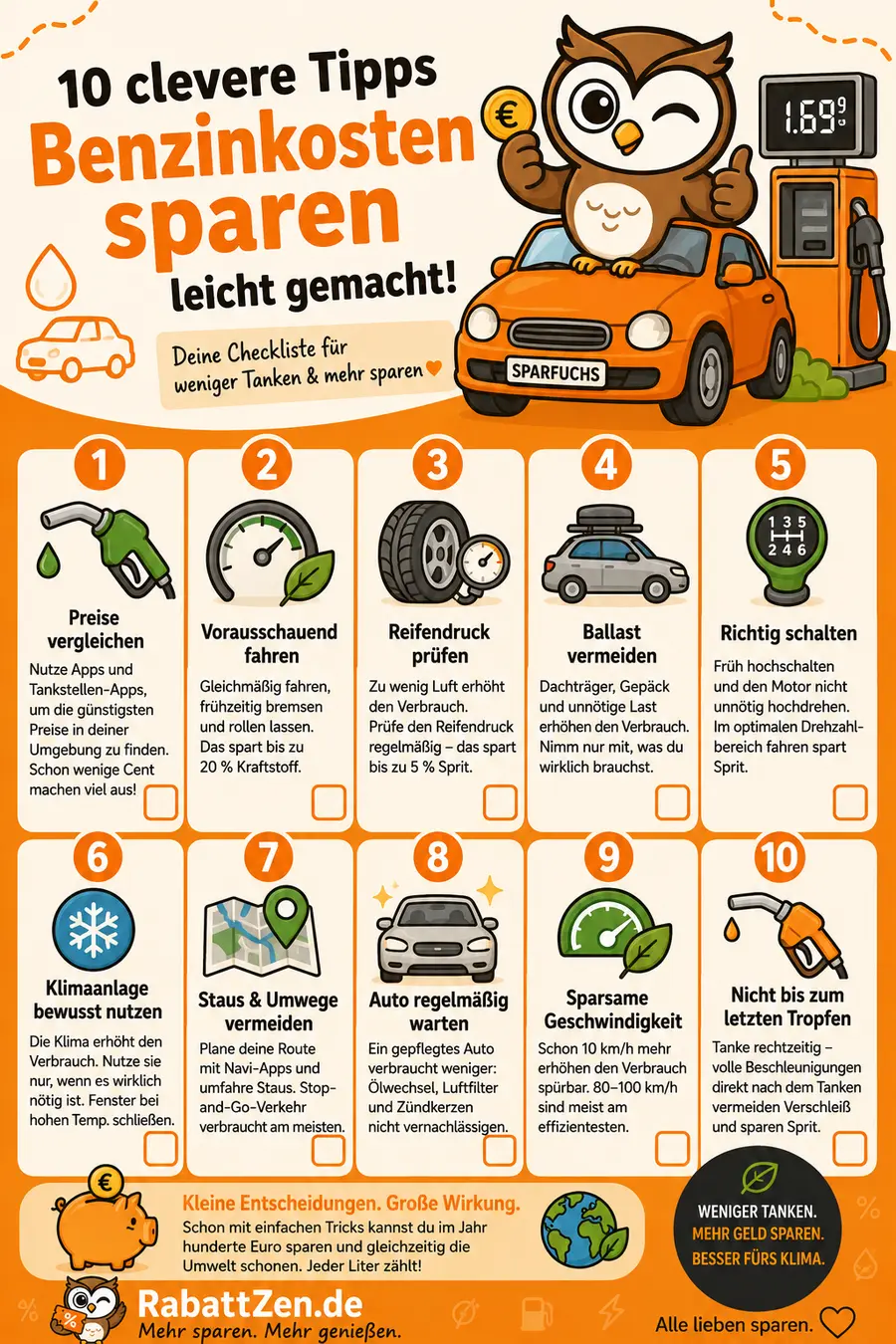 Infografik: Benzin und Spritkosten sparen: 10 Tipps mit echten Zahlen