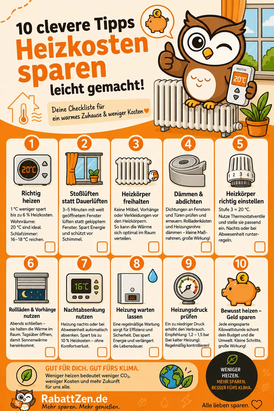 Infografik: Heizkosten senken: 10 Tipps mit echten Einsparungen