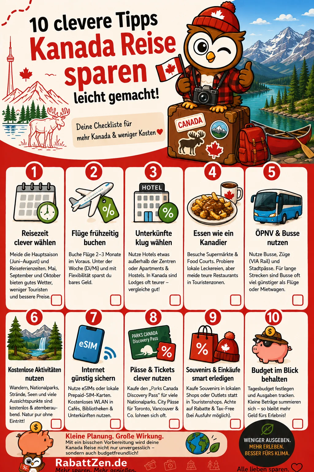 Infografik: Kanada Reise sparen: 10 Tipps für günstigen Kanada-Urlaub
