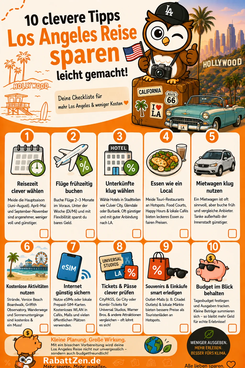Infografik: Los Angeles Reise sparen: 10 Tipps für günstigen LA-Urlaub