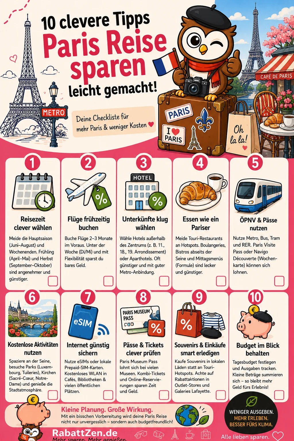 Infografik: Paris Reise sparen: 10 Tipps für günstigen Paris-Urlaub