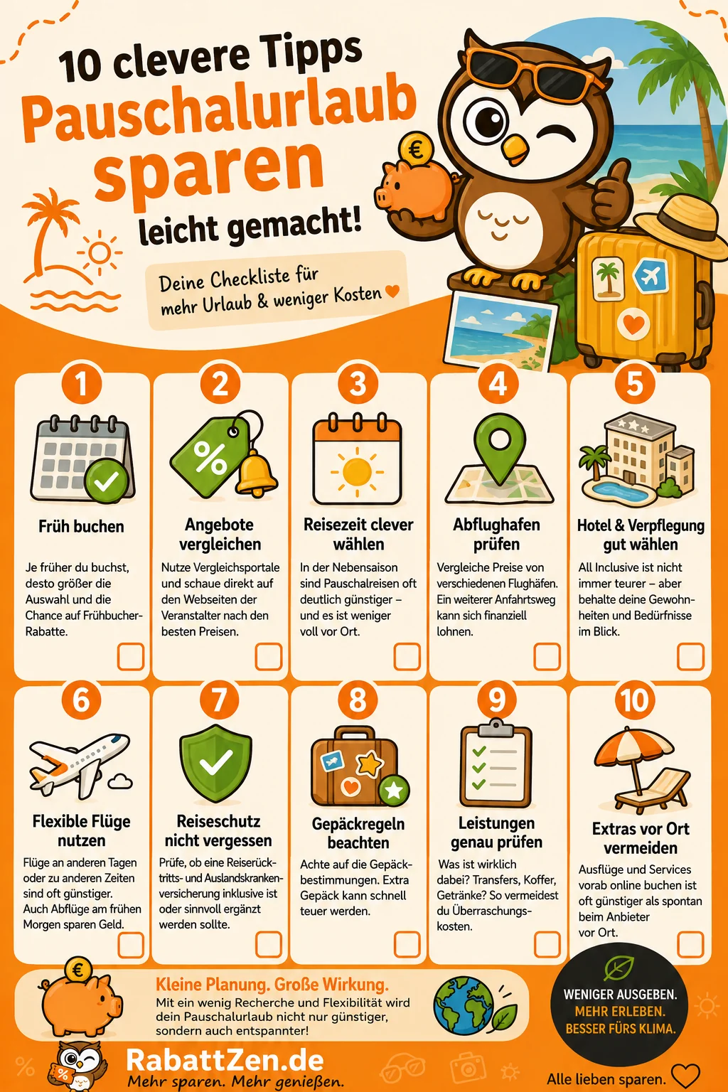 Infografik: Pauschalurlaub sparen: 10 clevere Tipps für deinen Traumurlaub
