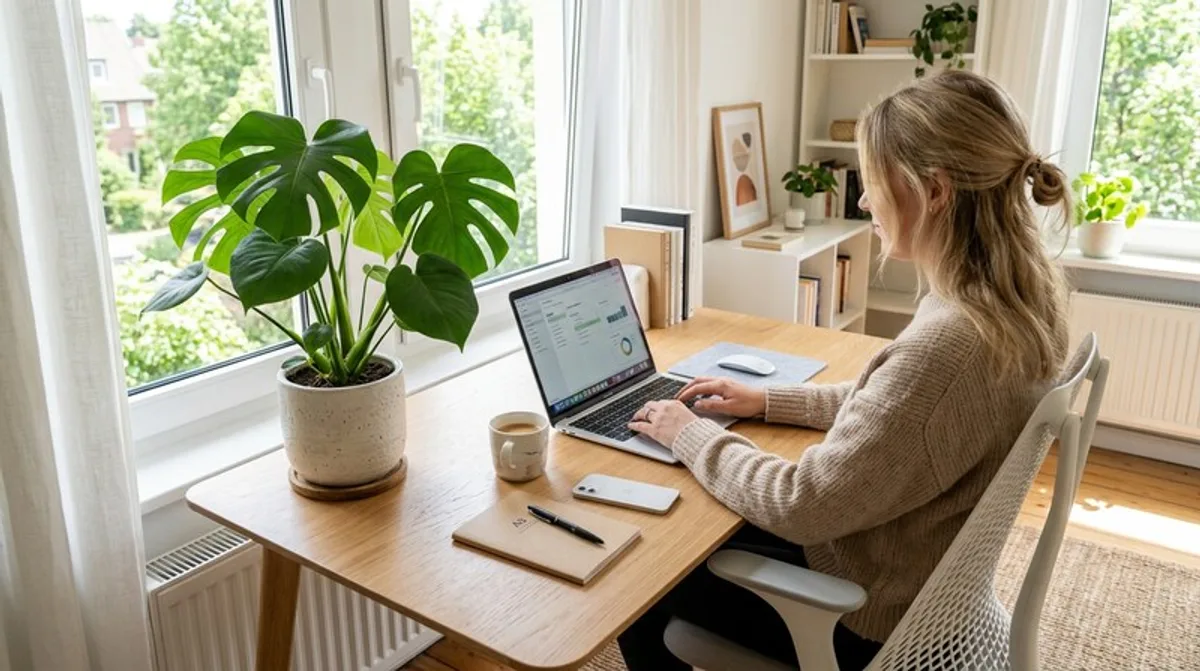 homeoffice, schreibtisch, pflanze, modern, homeoffice schreibtisch, schreibtisch pflanze, pflanze modern