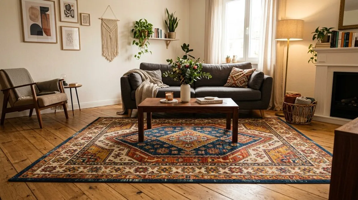 Teppich im Wohnzimmer: Muster, Holzboden & Trends